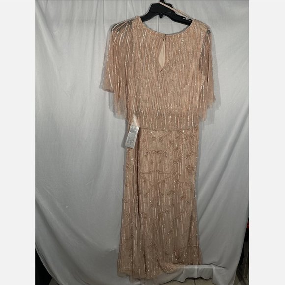 NWT $698 Mac Duggal [ 14 ] Embellished Cap Sleeve Cape Trumpet Gown‎ Blush - Picture 13 of 16